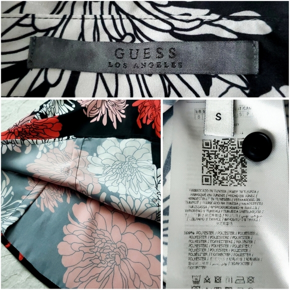 Guess Long Sleeve Button Down Black & Red Floral Print Shirt, Size Small - Picture 10 of 16